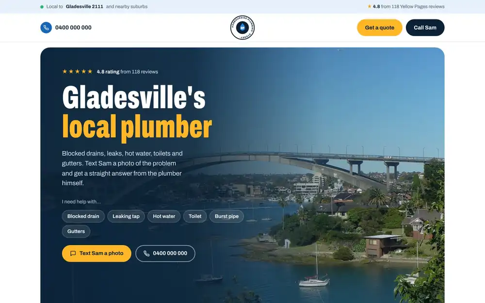 Sample website design for a fictional plumbing business